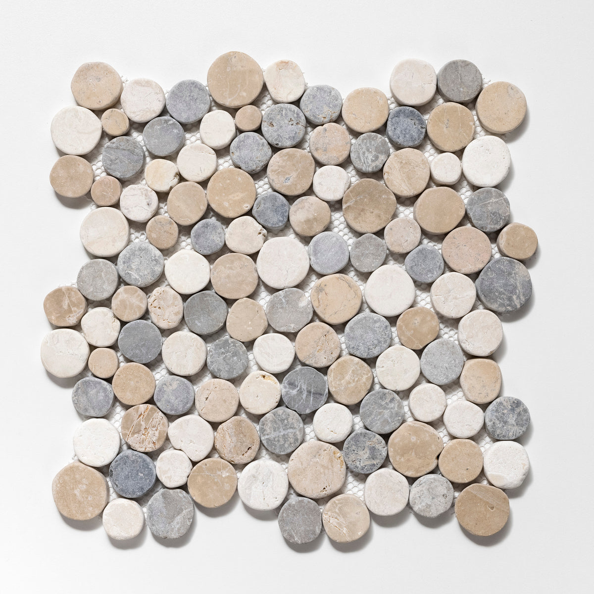 Penny Rounds Tan, Off-White, & Grey Marble Tumbled