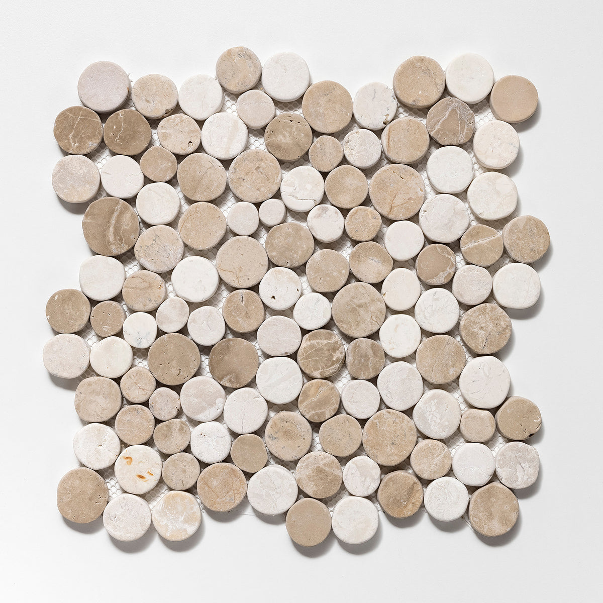 Penny Rounds Tan & Off-White Marble Tumbled