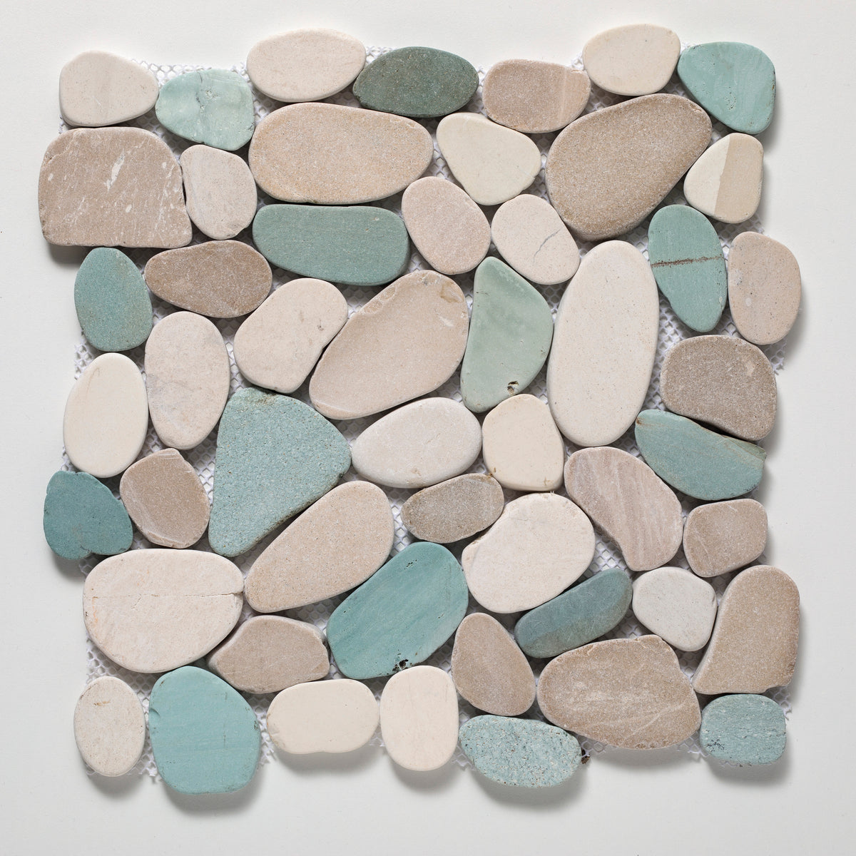 Sliced Pebble Green, Tan, White Natural