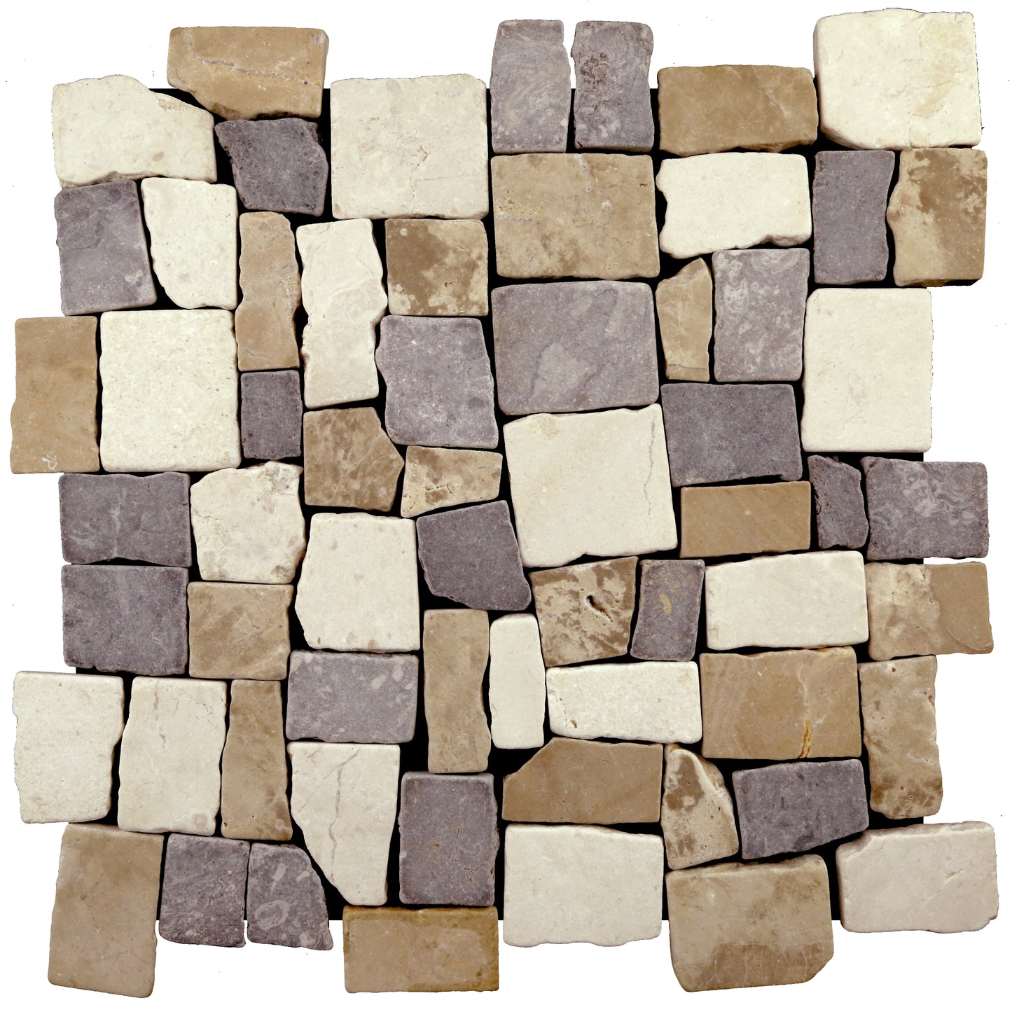 Block Mosaic Tan, Off-White, & Grey Marble Tumbled