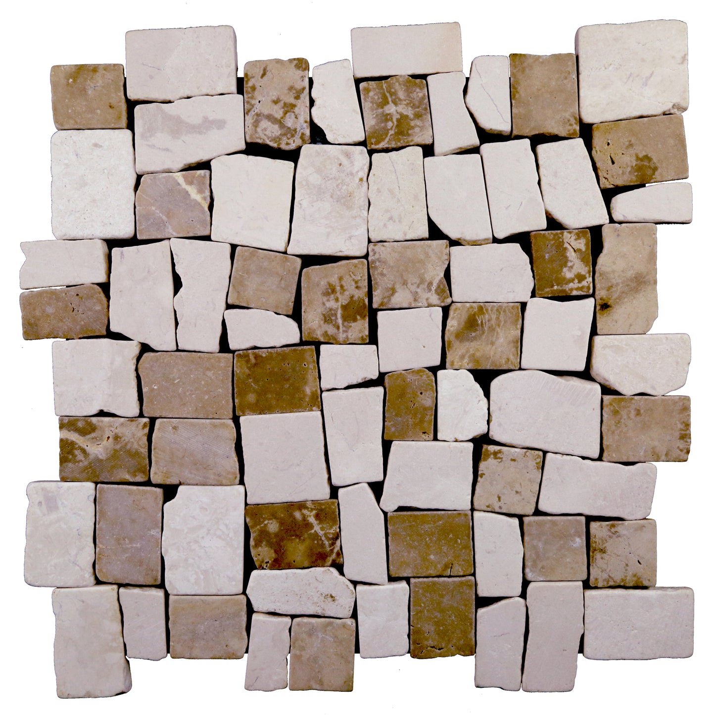 Block Mosaic Tan & Off-White Marble Tumbled